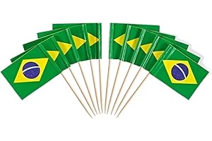 JAVD CYPS 100 Pcs Brazil Flag Brazilian Toothpick Flags, Small Mini Stick Cupcake Toppers Brazilian Flags,Country Picks Party Decoration Celebration Cocktail Food Bar Cake Flags