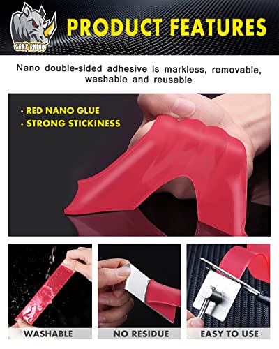 Red Clear Double Sided Tape Heavy Duty Nano Tape Command Strips Tape Bubble Transparent Mounting Adhesive Tape for Walls, Carpets, Pictures,Crafts, Strong Removable Double Stick Tape