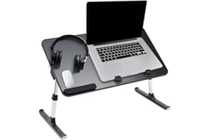 AXTON Black Foldable Laptop Table Desk Stand, Adjustable, Portable Workstation for Bed, Floor, Couch, Sofa, Breakfast, Lap - 