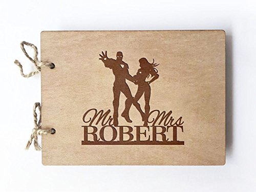Wedding Guest book (wood) - notebook - Iron Man and Pepper Potts