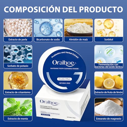 Blanqueador Dental Profesional,Polvos Blanqueadores Dientes,Blanqueamiento Dental Eliminación Profunda de Manchas,Eficaz Para Fortalecer Dientes y Encías,Suave Para Dientes Sensibles(Azul)