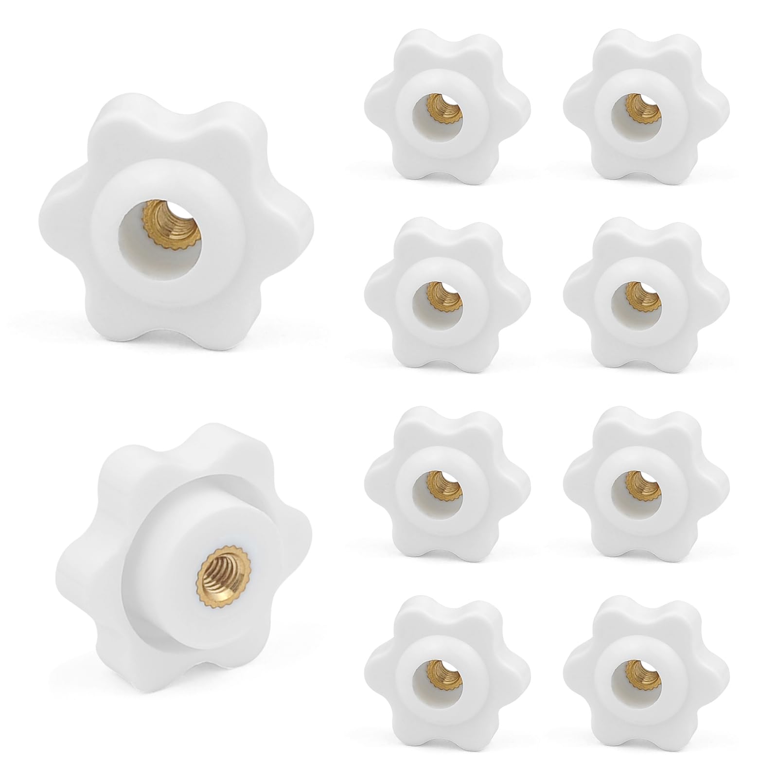JJWNMLL 10PCS Clamping Screw Knob Star M4-outer Diameter 25 Thumb Bolts Thread Replacement Star Hand Knob Tightening, White Grip