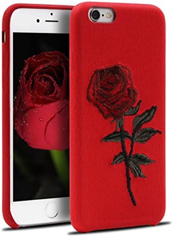 Creative Embroidery Rose Mobile Phone Caes For iPhone 7 Leather Case (Red)