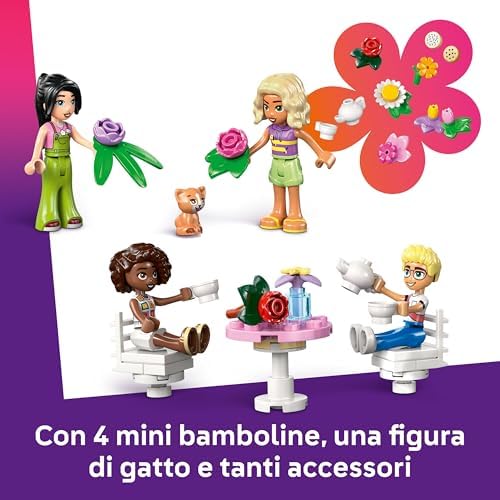 Friends Caffè delle Piante e Negozio di Fiori - Giocattolo con 4 Mini Bamboline, Gatto Domestico, Tram, Accessori da Cucina come Pasticcini, Tazze e Teiera - Regalo per Bambine da 9 Anni - 42671