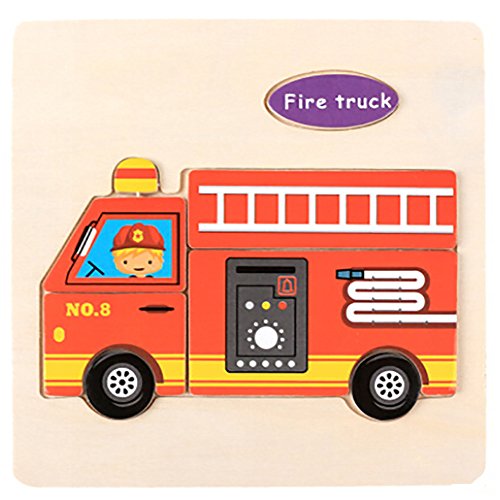 Kids Puzzles Toys, Wooden Animals Fancy Education Learning Intelligence Toys (Fire Truck)