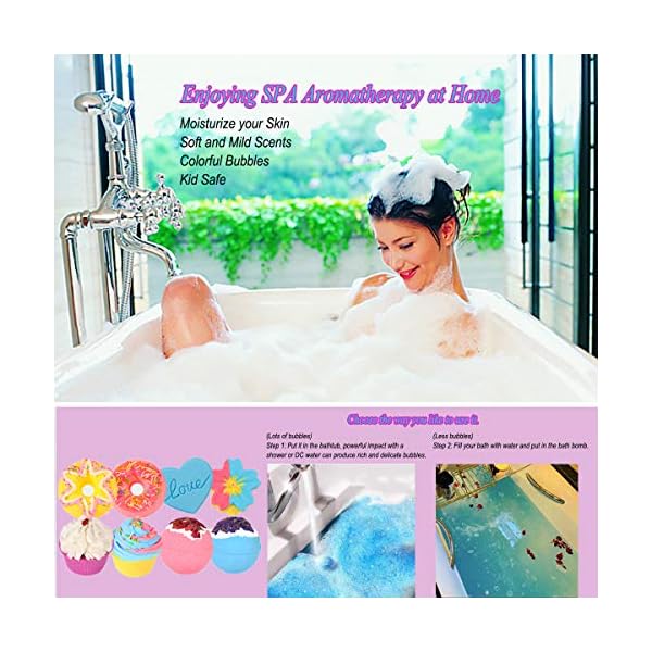 Bath-BombsAinoke-8pack-Large-Bath-Bombs-Gift-SetOrganic-Natural-Handmade-Aroma-Pure-Essential-Oi-Bubble-Bath-BallsFragrant-Spa-to-Moisturize-Dry-SkinGift-Idea-for-Girls-Women-Kids-on-Birthday Bath Bombs,Lanwexy 8 Large Bath Bombs Gift Set for Women.Organic Natural Handmade Aroma Pure Essential Oil Bubble Bath…