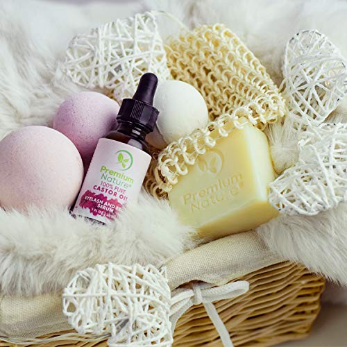 Castor Oil Eyelash Growth Serum - 100% Pure Cold Pressed Castor Oil for Eyebrow, Eyelashes, Hair & Skin, Hexane-Free Lash Boost Serum Moisturizer, Mascara & Eyebrow Brush Kit Included Premium Nature