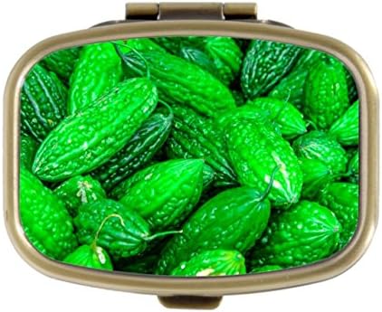 Cecillia Green Raw Bitter Gourd Decorative Boxes Bronze Rectangular Pill Box Medicine Tablet Holder Wallet Organizer Case for Pocket or Purse