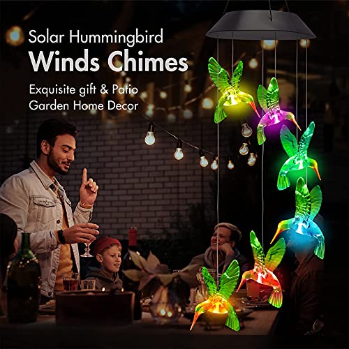 Wind Chimes Solar Hummingbird Winds Chimes Changing Colors Outdoor, Automatically Change Color at Night for Patio Garden Home Décor