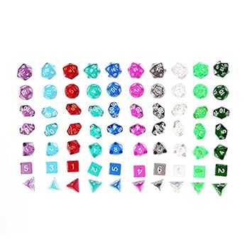 Womdee Polyhedral Dice Set, 70 Pieces Transparent Multi Colors Polyhedral Game Dice with Black Velvet Pouch for Dragons and Dungeons Pathfinder MTG RPG DND, D20 D12 D10(00-90 and 0-9) D8 D6 D4