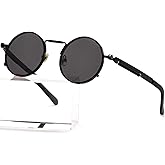 AIEYEZO Round Steampunk Sunglasses Trendy Retro Circle Glasses Gothic Metal Frame 100% UV Blocking Lens