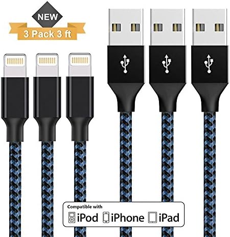 MKUHPEX Lightning Cable 3Pack 3FT Nylon Braided Certified iPhone Cable USB Cord Charging Charger for iPhone X, 8, 8 Plus, 7, 7 Plus, 6s, 6s Plus, 6, 6 Plus, SE, iPad(Blue)