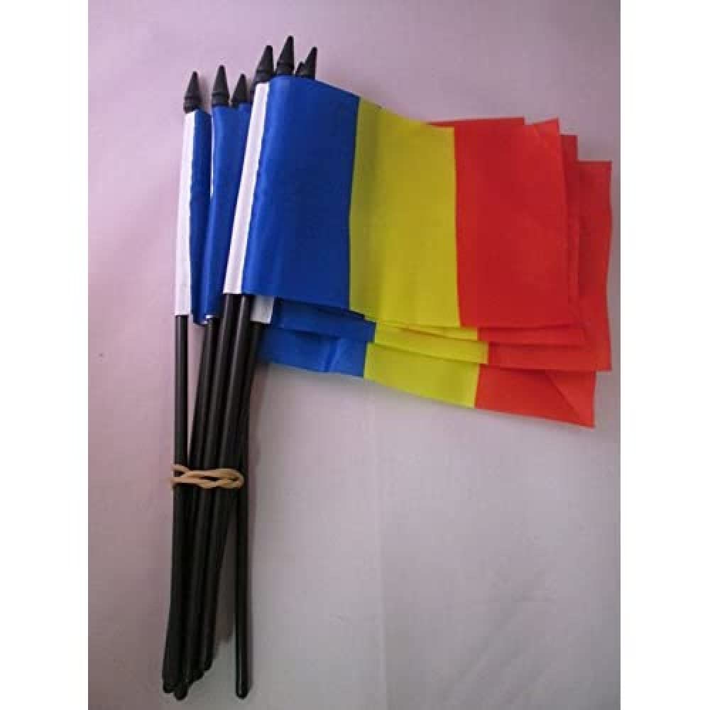 AZ FLAG Romania Flag 4'' x 6'' black stick - Romanian flags 10 x 15 cm - Light Polyester
