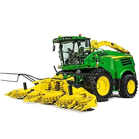 TOMY Britains - 8600 Feldhäcksler - Traktor aus Metall und Kunststoff mit 2 Vorsatzanhängern für Maisgebiss und Gras-Pickup -