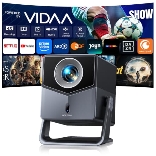 Projector 4K [Fastest VIDAA OS] Compatible with Netflix & Dolby Audio, 1400ANSI 1080P Smart Projector Home Cinema Auto Focus Trapezoidal Correction, WiFi 6 & Bluetooth 5.4, 200° Rotatable Portable