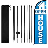 Open House Feather Flag, 8.2ft Open House Flag with Aluminum Pole and Ground Stake, Open House Signs for Real Estate for Outside Swooper Flag Advertisng Feather Banner (Blue)