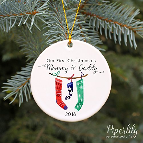 Ceramic Ornament Our First Christmas Mommy And Daddy Round