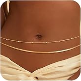 CHESKY 14K Gold Plated Silver Plated Waist Chain for Women, Layered Belly Belt Chains Beach Waist Beads Chain Waterproof Snake Cuban Body Chain Summer Jewelry Accessories for Women