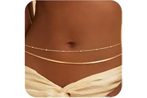 CHESKY 14K Gold Plated Silver Plated Waist Chain for Women, Layered Belly Belt Chains Beach Waist Beads Chain Waterproof Snake Cuban Body Chain Summer Jewelry Accessories for Women