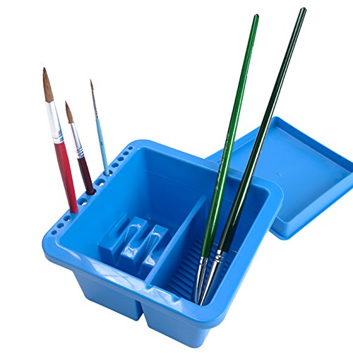 Frjjthchy Square Plastic Artist Brush Washer Multifunction Brush Cleaner with Brush Holder Blue - Thumbnail 6