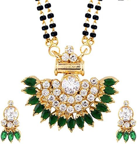 Parijaat Gold Plated Traditional Mangalsutra Pendant with Chain and Earrings for Women