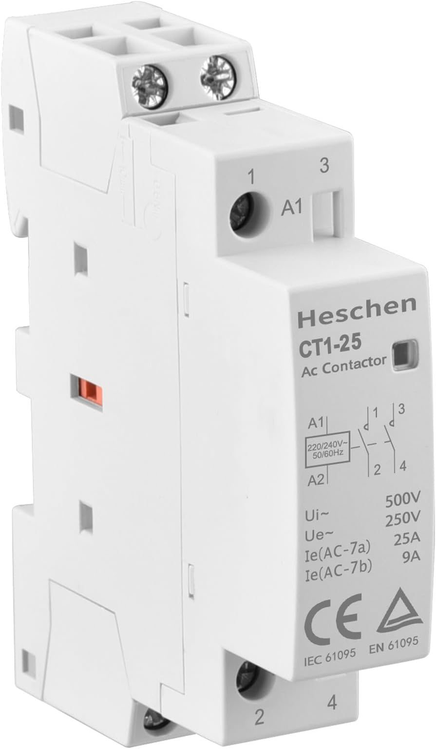 Heschen Household AC Contactor CT1-25 2NO 2 Pole 220V DIN Rail 35mm