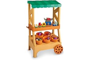 Learning Resources My First Farmstand - Farmers Market Stand Toy for Kids, Rolling Cart with Pretend Play Food, Fruit and Vegetable Baskets, Toddler & Preschool Grocery Shopping Playset