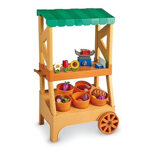 Learning Resources My First Farmstand - Farmers Market Stand Toy for Kids, Rolling Cart with Pretend Play Food, Fruit and Vegetable Baskets, Toddler & Preschool Grocery Shopping Playset