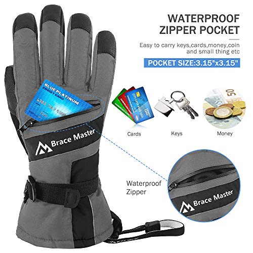 image for Brace Master Waterproof Ski Gloves - Touchscreen 3M Thinsulate Warm Wi