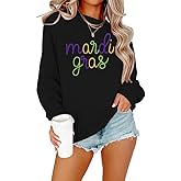 EGELEXY Mardi Gras Sweatshirt Carnival Outfits :Women Carnival Embroidery Sweatshirts Fat Tuesday Pullover Tops