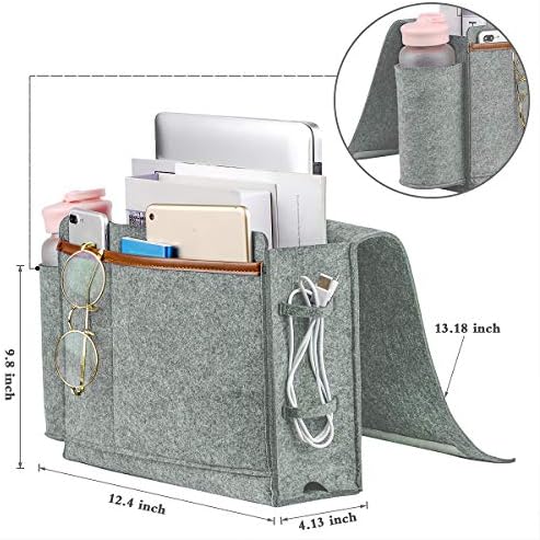 Bedside Caddy, Thick Sofa Storage Organizer, Table Cabinet Hanging Storage Organizer, Holder Bag for Laptop Book Phone Charger Bottle and other, Ideal for Dorm, Kid Bunk Bed, Sofa, Hospital Bed(Gray)