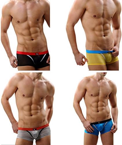 Axjzh Transparent Fashion Stripe Mesh Mens Boxer Shorts 4 Pack Mixed Colors Underwear