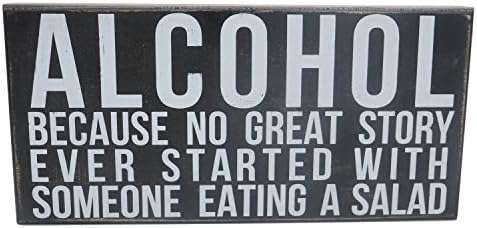 Sanvey Home Kathy Wall Wood Decor Box Sign, 12-inch By 6-inch, Alcohol Because No Great Story