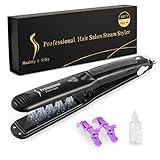 Steam Hair Straightener Flat Iron, Professional Ceramic Tourmaline Ionic Hair Straightening with Vapor Heat up Fast, Digital LCD Display, Dual Voltage For Dry & Wet Hair