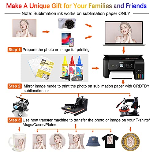 ORDTBY Sublimation Ink Refilled Kit for Epson Inkjet Printer, AntiUV