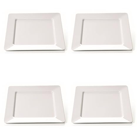 Viva-Haushaltswaren 4 grosse quadratische, flache, Teller aus Melamin - Kunststoff, 25 x 25 cm in weiss