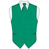 Vesuvio Napoli Men's Dress Vest & NeckTie Solid GOLDEN YELLOW Color Neck Tie Set for Suit Tux