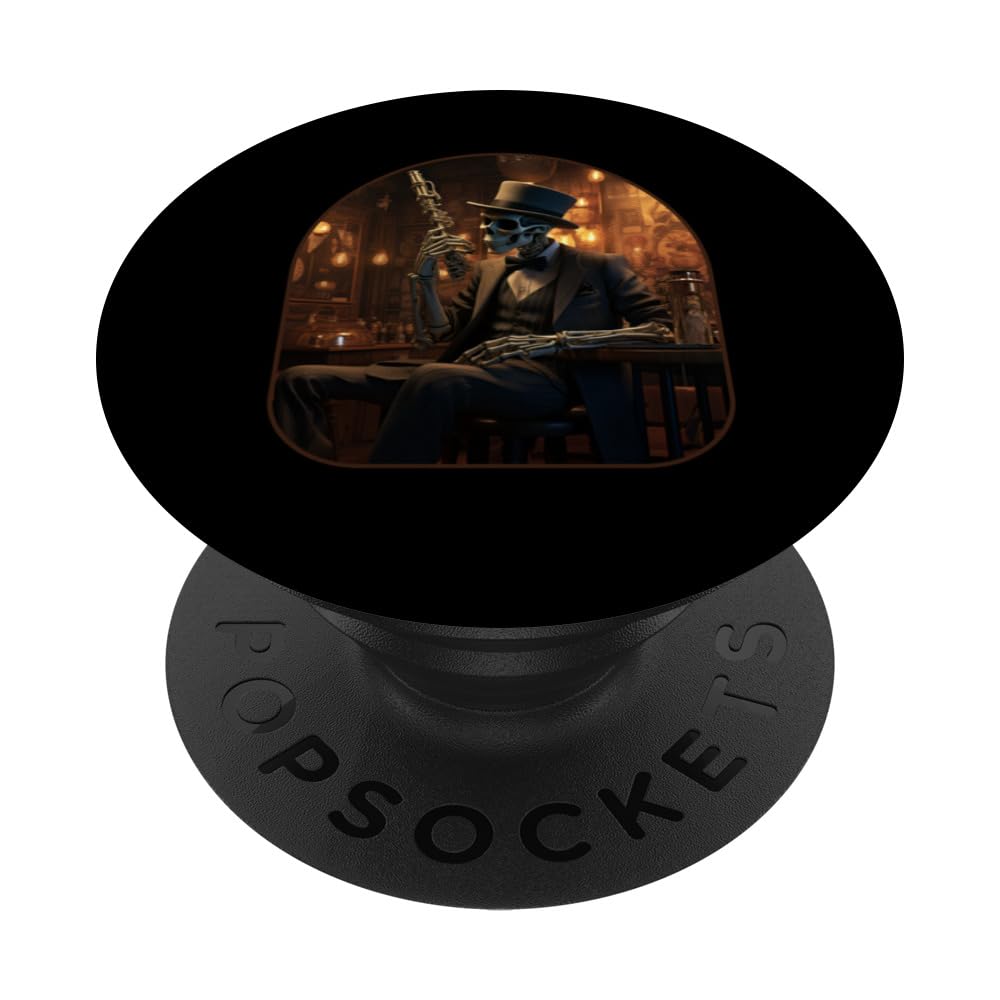 Jazz Club Skeleton Rock On Sax Halloween Spooky Musician Lov PopSockets Swappable PopGrip