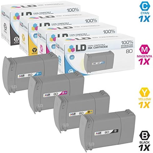 LDProducts Remanufactured Ink Cartridge Replacements for HP 80 (Black, Cyan, Magenta, Yellow, 4-Pack) Compatible with HP DesignJet: 1050C, 1050C Plus, 1055CM, 1055CM Plus