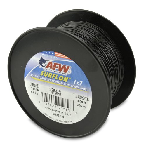 American Fishing Wire Surflon Nylon Coated 1x7 Stainless Steel Leader Wire, Black Color, 135 Pound Test, 1000-Feet