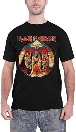 Iron Maiden T Shirt Powerslave Lightning Circle Band Logo Official Mens Black