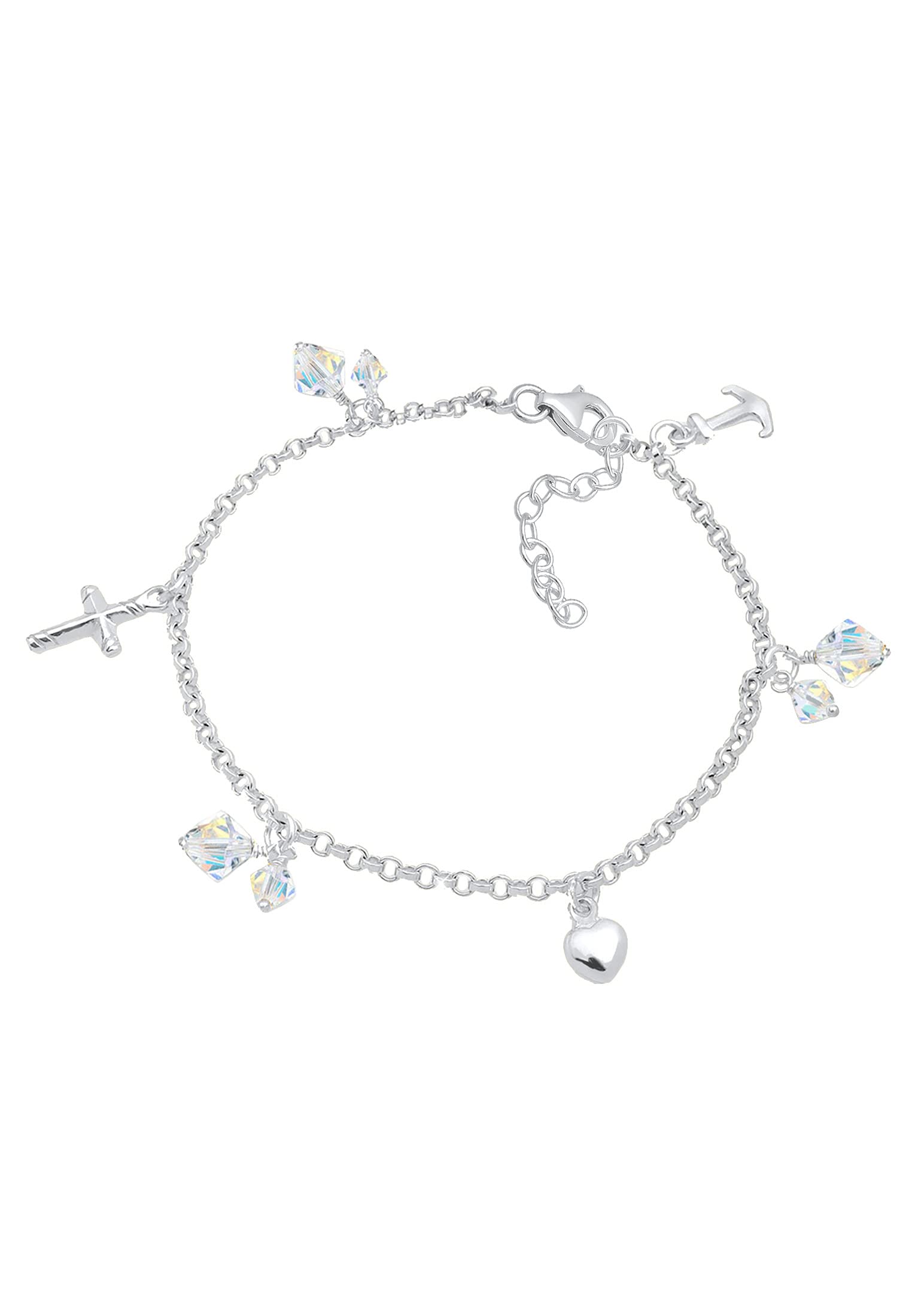 Elli Bracelet Women Cross Heart Anchor Pendant with Crystals in 925 Sterling Silver