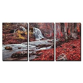 3 Piece Canvas Wall Art - Silver Stream Waterfall - Modern Home Art Stretched and Framed Ready to Hang - 16"x24"x3 Panels