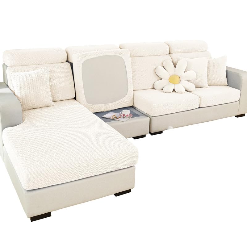 Mingfuxin Universal Sofa Seat Cushion Covers, Stretch Sofa Couch Cushion Cover Slipcovers Anti-Slip Chaise Lounge Sofa Covers Furniture Protector(Weave White)