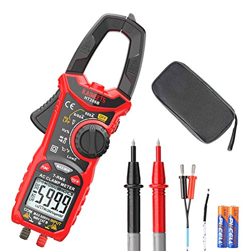 KAIWEETS Clamp Meter HT206B 6000 Counts, 600A AC Ampere Meter, NCV 600V AC/DC Voltage Mesure, with LCD Backlit, Capacitance, Battery, Continuity, Resistance, Diodes, Temperture, Duty, Frequency Test