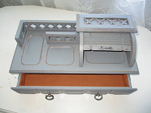 Dresser Valet, Wooden Valet, Vintage Upcyclced, Unisex Gifts in Grey/Gray, Tambourine Door, Desk Organizer, Jewelry Holder, Office Decor, Vanity Valet, Jewewlry Holder,