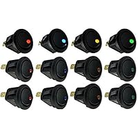 Aoyoho 12pcs Car Truck Rocker Round Toggle LED Switch On-Off Control, Blue, Green, Yellow, Red(12V 20A)