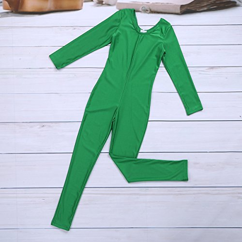 TiaoBug Girls Full Body Unitard Spandex Zentai Costume One-Piece Gymnastics Leotard Catsuit Dancewear Jumpsuit Green 8-10