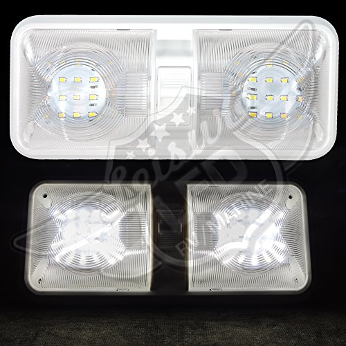 Leisure LED RV LED Ceiling Double Dome Light Fixture with ON/Off Switch Interior Lighting for Car/RV/Trailer/Camper/Boat DC 12V Natural White 4000-4500K 48X2835SMD (Cool White 6000-6500K, 1)