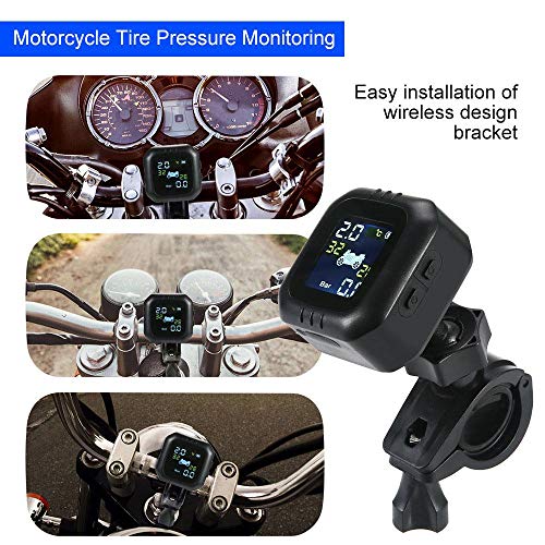 Moshbu TPMS Wireless Digital Tire Pressure Monitoring System, Motorcycle Tyre Pressure Auto Alarm System, Universal TPMS LCD Display with 2pcs External Sensors
